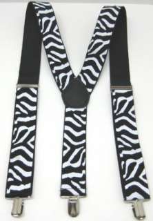  Black / White Zebra Striped Suspenders Braces: Clothing