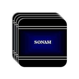 Personal Name Gift   SONAM Set of 4 Mini Mousepad Coasters (black 