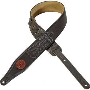   leather guitar strap with burning cross stitching design   Dark Brown