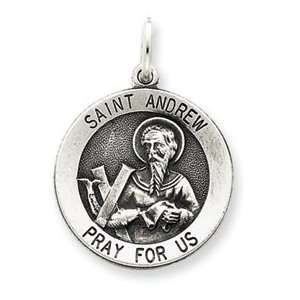  Sterling Silver Antiqued Saint Andrew Medal Pendant 