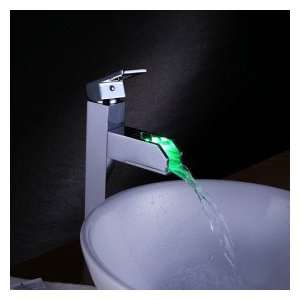  Color Changing LED Waterall Bathroom Sink Faucet (Tall 