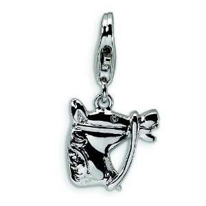  Sterling Silver 3 D Polished Horsehead W/Lobster Clasp 