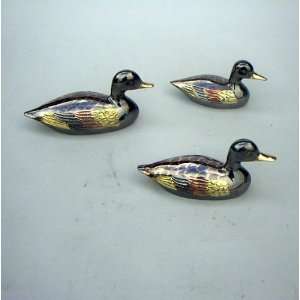  Handtooled Handcrafted Set of 3 Brass Ducks with a Black 