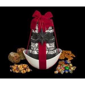 Black & White Candy Filled Gift Tower Presented in a Candy Bowl 