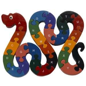   Wooden Alphabet Animal Themed Teaching Puzzle   Snake: Toys & Games