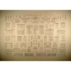  1841 Engraving Roman Chariots Inscriptions Sculpture 