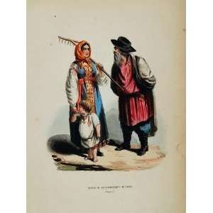   Costume Russian Peasant Woman Man Child Tver   Hand Colored Print