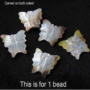  1 HAND Carved MUSSEL Shell BUTTERFLY Pendant BEAD 8804G 