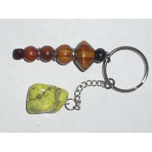  Handcrafted Bead Key Fob   Brown/Silver/Green Stone 
