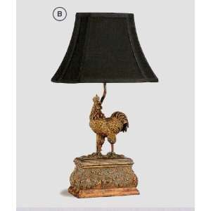 All new item Rooster table lamp in antique finish with black fabric 