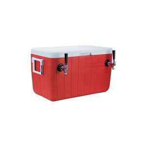  48 Quart 2 Faucet Red Jockey Box Coil Cooler: Sports 