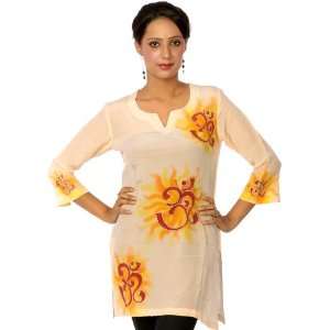 Peach Kurti with Hand Painted Oms   Pure Crepe Silk   Designer Suman 