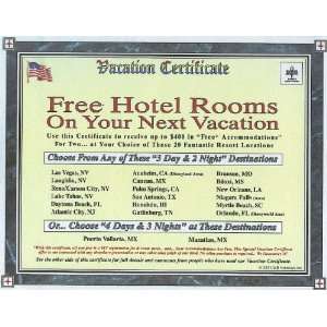  Free Hotel Room Travel & Vacation Certificate: Everything 