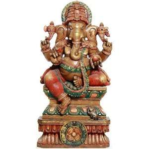  Tryakshara Ganesha   South Indian Temple Wood Carving 