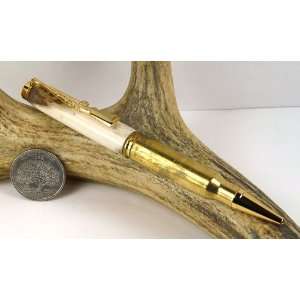  Deer Antler 308 Rifle Cartridge Pen With a Gold Finish 