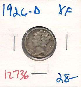 1926 D Mercury Dime Ten Cent Extra Fine #12736  