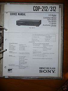 Service Manual Sony CDP 212/312 CD Player,ORIGINAL  