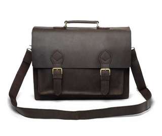 Rustic Leather Briefcase Double Gussets Messenger Bag Laptop Case 