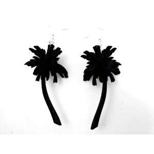  Black Satin 3D Palm Tree Wooden Earrings: GTJ: Jewelry
