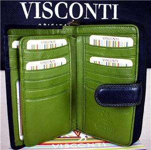 TOP QUALITY VISCONTI LADIES PURSE WALLET SOFT LEATHER BLACK/GREEN gift 