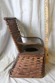 L120 ANTIQUE AMERICAN WOVEN HICKORY SPLINT CHILDS COMMODE POTTY CHAIR 