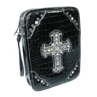 CTM Womens Faux Croco Bible Cover with Rhinestone Accents 