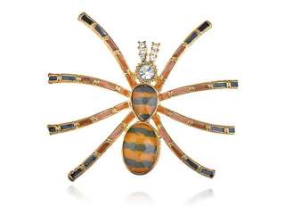 Vintage Inspired Design Crystal Rhinestone Spider Brown Topaz Enamel 