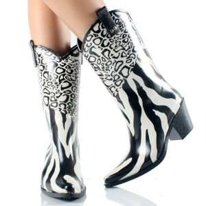 Black & White Leopard Zebra Cheetah Print Ladies Western Cowboy Rubber 