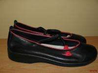 BFS02~ARCOPEDICO Black Red Trim Leather Elastic Strap Comfort Loafers 