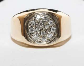 Estate 14K Solid Gold .40ct Diamond Pave Mans Ring  