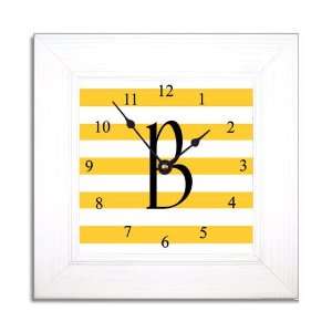  Yellow Stripe Wall Clock in Wide Frame: Home & Kitchen