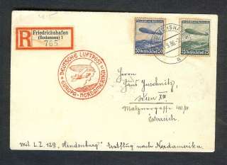 HINDENBURG AIRSHIP ZEPPIELN FLOWN GERMAN AUSTRIAN STAMP MAIL COVER 