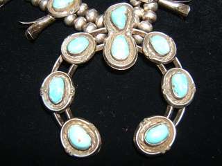 SIGNED W Vintage NAVAJO Blue TURQUOIS STERLING SILVER Squash Blossom 