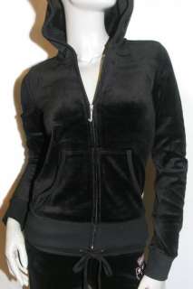 NWT JUICY COUTURE Black Velour Old School Crest Tracksuits Hoodie 