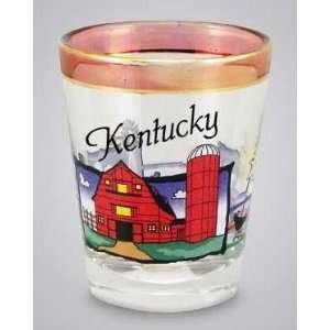  Kentucky Farm Scene Pearl Trim Shot Glass: Kitchen 