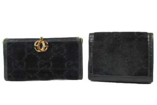 Lot 2 Vtg Gucci Wallets Black Leather GG Logo Bifold Clutch Coin 