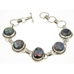   925 Sterling Silver DICHROIC GLASS Bracelet, 6.63 8, 32.1g: Jewelry