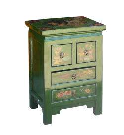Green Chinese Floral Paint End Table Nightstand s1323  