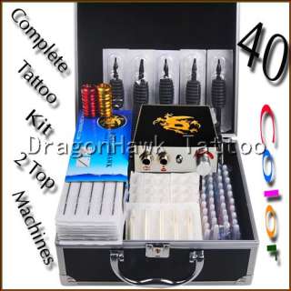 Professional Tattoo Kit 40 color Ink Power Supply Top Machine Guns Tip 