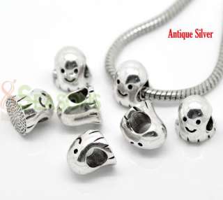 20 Silver Tone Halloween Ghost Beads Fit Charm Bracelet 11x10mm  