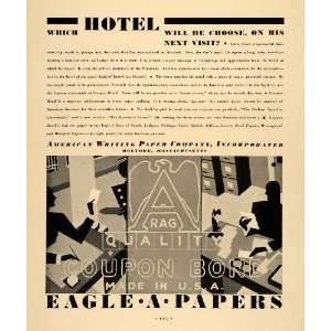 1930 Ad Eagle Paper American Writing Holyoke Book Hotel 
