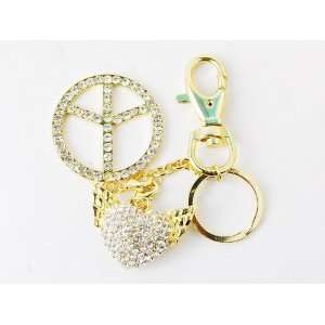   Iced Crystal Rhinestone Happy Peace Love Wing Heart Hook Clip Keychain