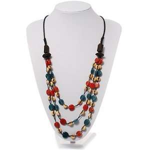  3 Strand Multicoloured Bead Leather Cord Necklace   80cm Jewelry