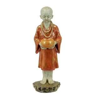  28.5 Orange Resin Monk Statue in Gold Finish: Home 
