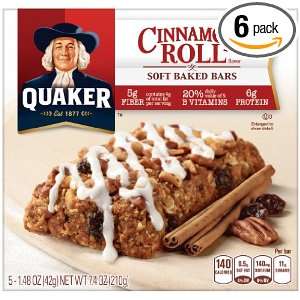 Quaker Soft Baked Cereal Bar, Cinnamon Roll, 7.4 Ounce Packages (Pack 