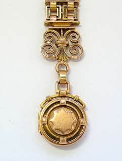   Solid Gold Watch Fob with Locket Arts and Crafts Vintage 19g  