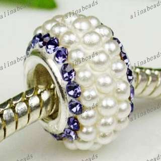 1pc Genuine CZ Crystal & Pearls 925 Silver Charm Beads  