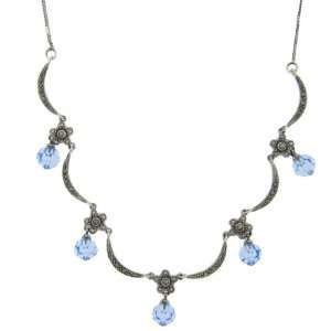  Sterling Silver Marcasite Blue Stone Necklace Jewelry