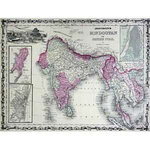  Johnson 1862 Antique Map of Hindostan or British India 