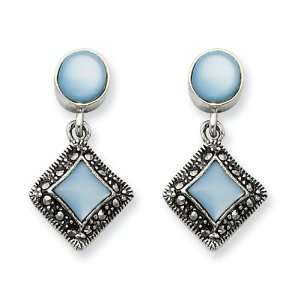  Sterling Silver Blue Shell Marcasite Earrings: Jewelry